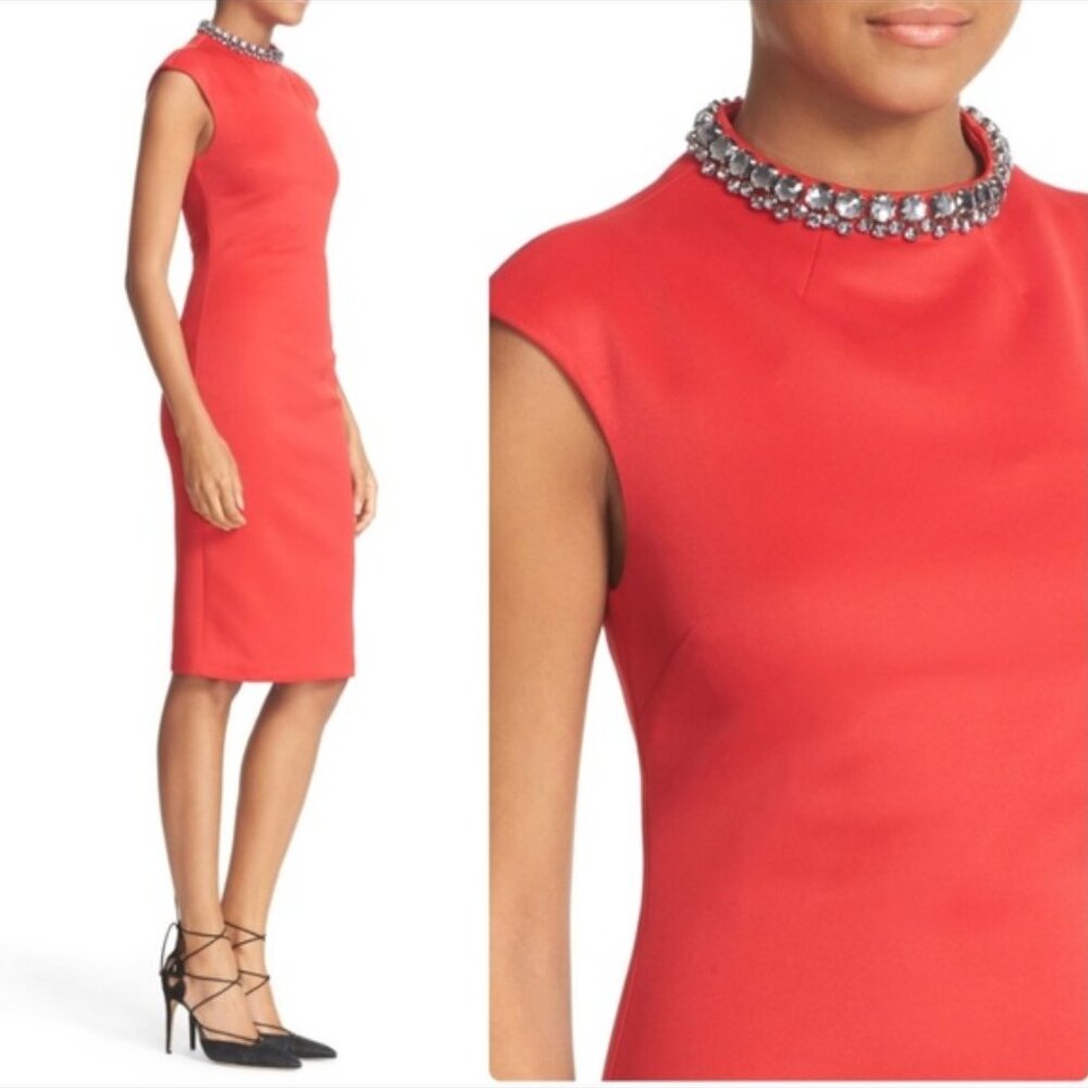 TED BAKER 'CADYEE' High Neck Embellished Sheath Dress (Size 10/12)